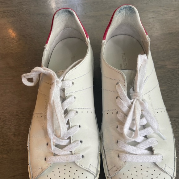 Rebecca Minkoff Leather Studded Accents Sneakers White/Pink - Picture 5 of 6